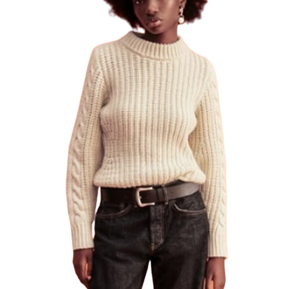 Zara S Womens Cream Chunky Ribbed Crew Neck Sweater Cableknit Normcore